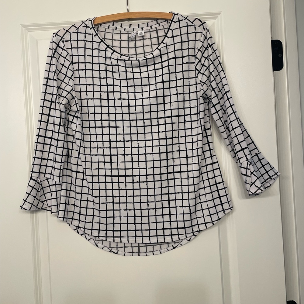 Elle White Blouse with Black Grid Print